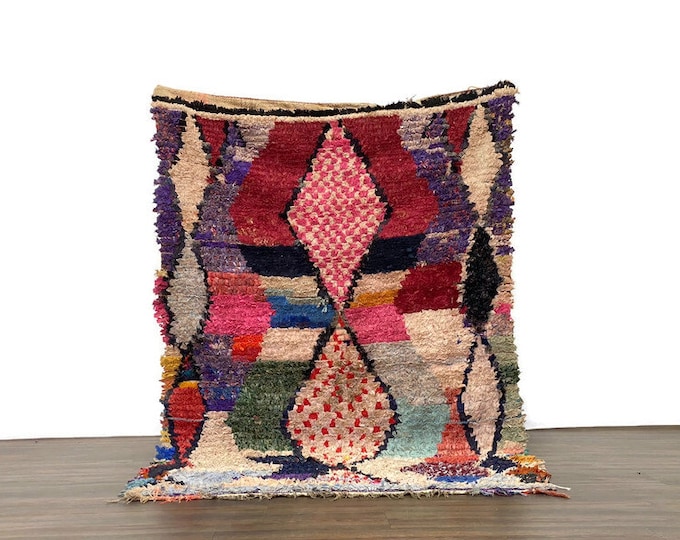 4x6'5ft,Handmade Vintage Moroccan Rug–Boucherouite Azilal Berber Carpet– Colorful Wool Area Rug – Boho Home Decor– One of a Kind Tribal Rug