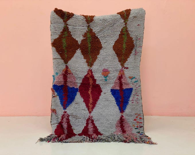 Vintage Moroccan Azilal Rug, Handmade Berber Rug, 4'5"x2'x6"ft,Colorful Wool Carpet, Tribal Moroccan Area Rug, Boho Home Decor