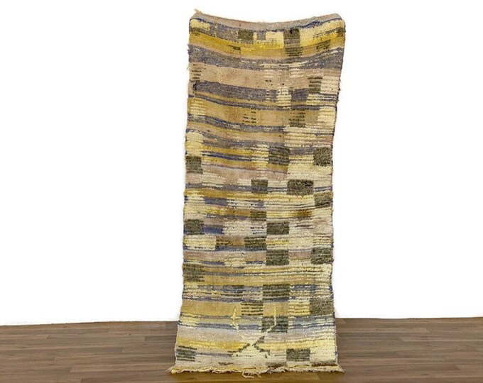 Checkered Runner Handmade Rug Vintage Hallway "Beni Ourain "Boucherouite Teppich Carpet Home Decor 66x28 inch
