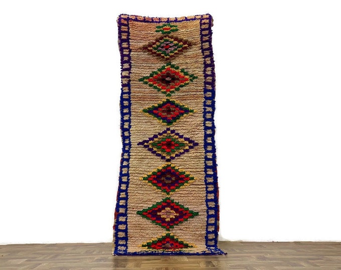 Authentic Vintage Moroccan Carpet,Handmade Berber Rug,Bohemian Home Style ,2'x6' ft