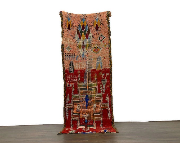 Traditonnel Rug Moroccan Runner,Vintage Runner,Red Rug,Stair Runner,Artistic Azilal Rug,2.5x7.6 ft