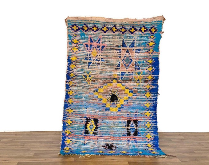Blue Rug,Exclusive Vintage Rug,Moroccan Runner Rug, Colorful Berber,Ethnic Kilim Rug,Matdoor Runner, 3x5 ft