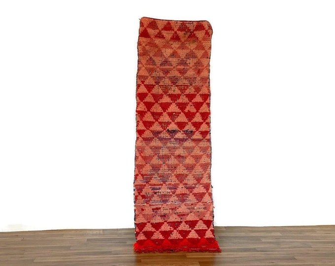 Vintage Runner Shaggy Carpet Moroccan Hallway 5'6'x1'8 FT Hand-Woven Geometric Pattern