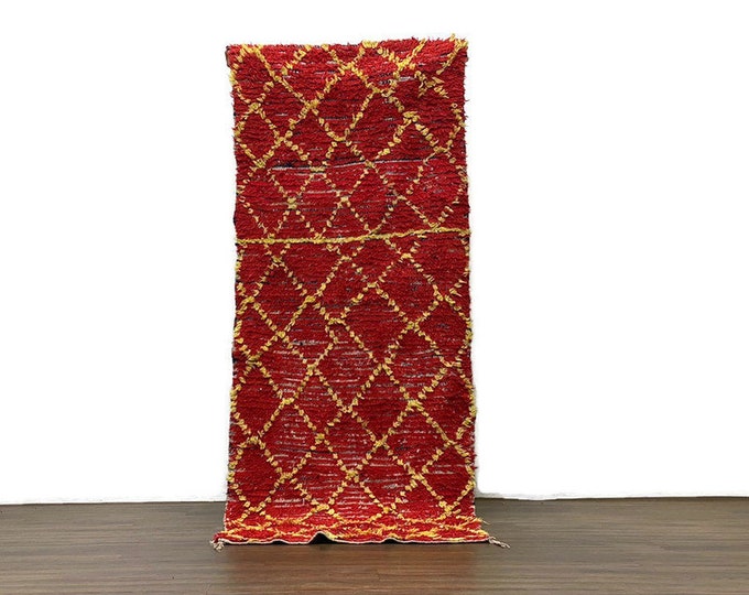 Traditional Rug Diamond Carpet Handknoted  Stunning Area Bedroom Runner  86x31 Inch  Red Color