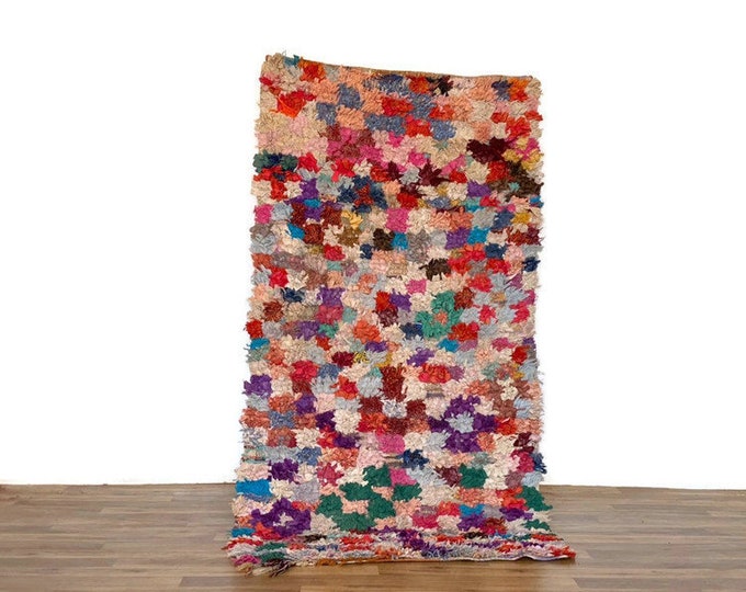 Checkered Runner Shaggy Rug Vintage Carpet Moroccan Berber Runner  Teppich Area Handmade Boucherouite  8'x2.9' Feet