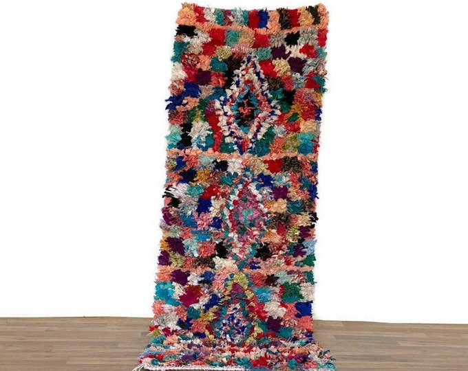 Boucherouite Hallway Stunning runnerCheckered  Rug Hand-Woven Clorful 6,8'x2.7' Feet