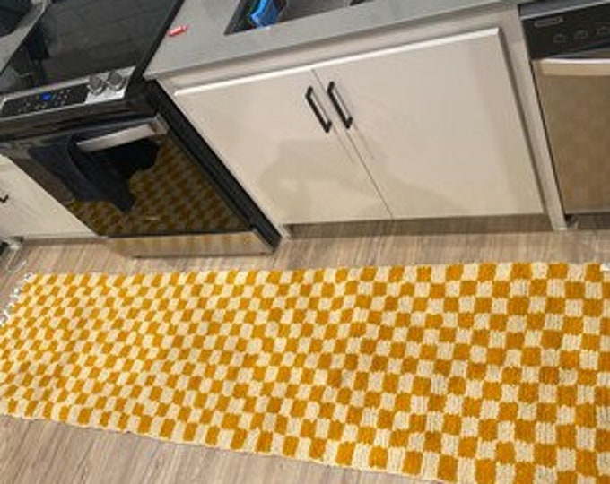 Stunning Checkred Rug Moroccan Hallway Yellow Berber Runner Soft Wool Entryway Checkerboard Rug