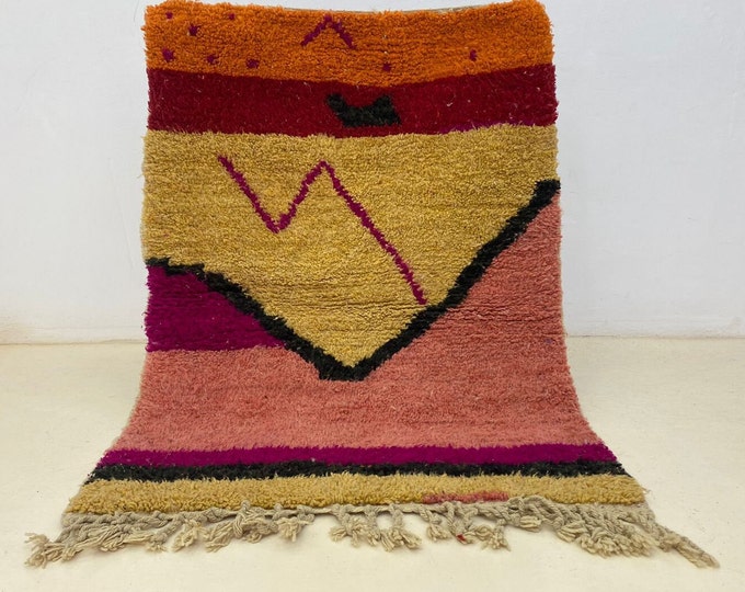 Moroccan Boujaad Rug Feded Colors Rug Genuine Wool Rug Dining Room Carpet Wasahable Machine Rug