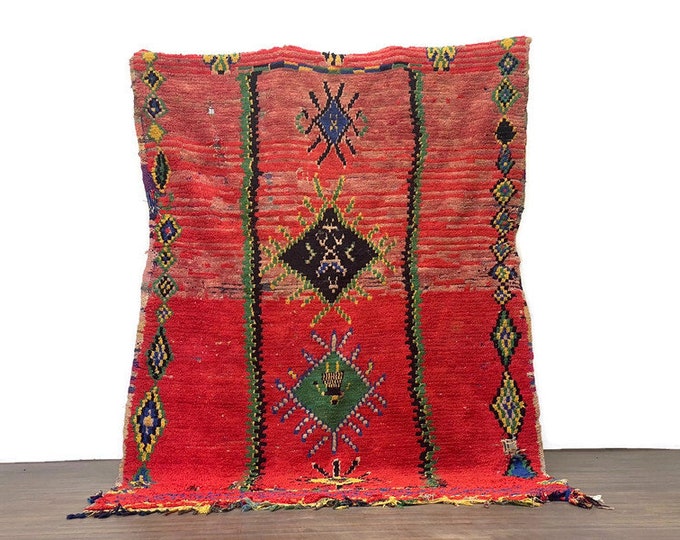 Moroccan Rug Large Stunning Red Carpet Handmade Berber unner (105x68 inch) Cotton