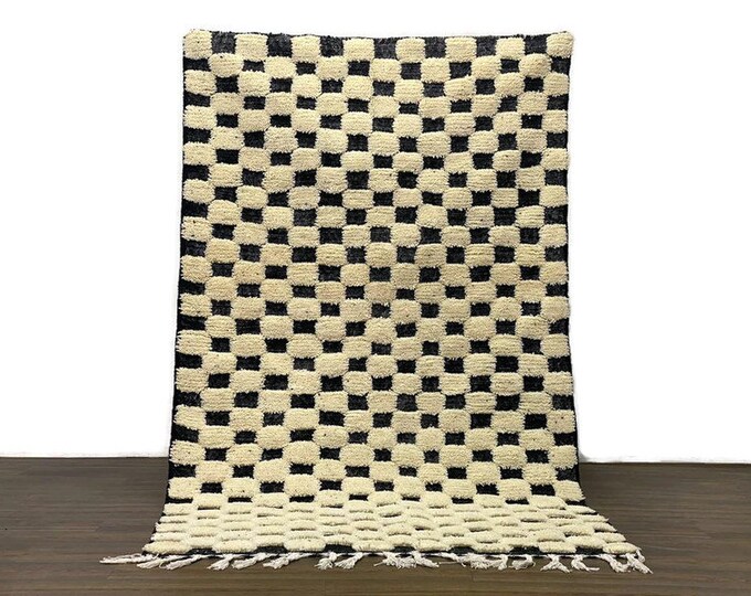 Check Moroccan Runner Rug,Exclusive beni Ourain Rug,Teppich Area " Wool " Shaggy Carpet Entryway Kilim Rug