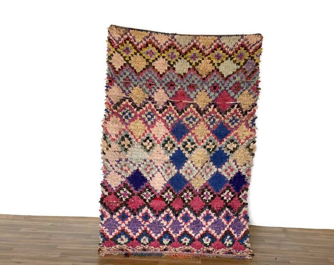 BENI Ourain Diamond Pattern Rug Authentic Runner 6'x3.7' FT Stunning Hallway "Yarn " Boucherouite Handwoven
