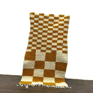 Boho Check Rug Beni Ourain Handwoven Yellow Hallway Teppich Area Wool Shaggy Carpet Checkerboard image 2