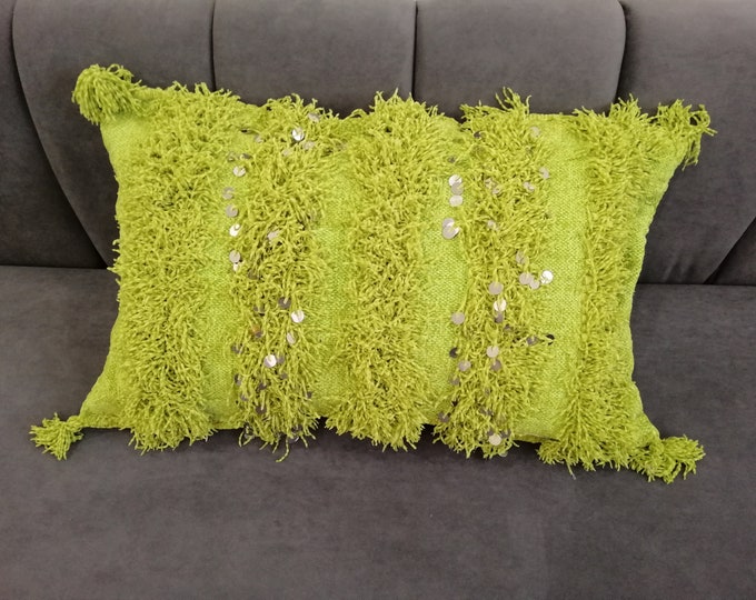 Lovely Shiny Pillows Handmade Cushion Cotton Handira Cover Pillows Green  Size 62x40 cm