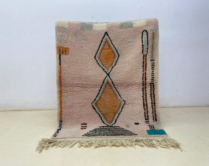Custom Bujaad Rug,Shaggy Pink Rug,Soft Woolen Rug,Ethnic Design,Stylish Bedroom Rug,Cozy Hallway Rug