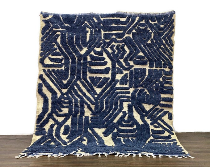 Blue Moroccan Rug,Abstarct  Wool Rug, Soft Woolen Rug,Boujaad Runner Rug,Stylish Bedroom Rug,Interio Decor,Cozy Hallway Rug