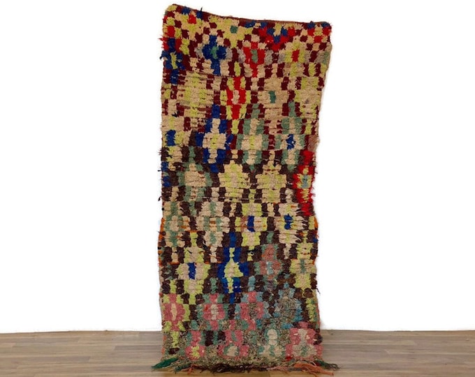 2x5.7 ft,Vintage Moroccan Rug,Super Pretty Berber Rug,Fluffy Shaggy Area Rug,Checkered Runner,Kitchen Rug,Boucherouite Runner