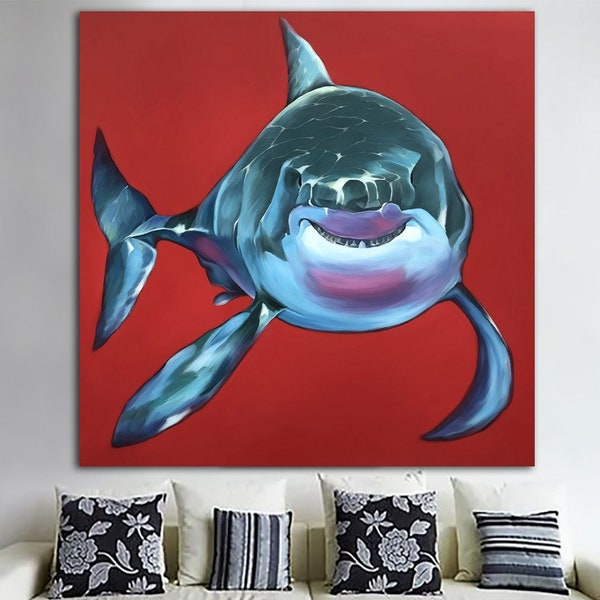 Shark Canvas Print Original Wall Art Animal Print Art Water Predator Poster Multi Panel Wall Art Shark Silhouette Poster Indie Room Decor