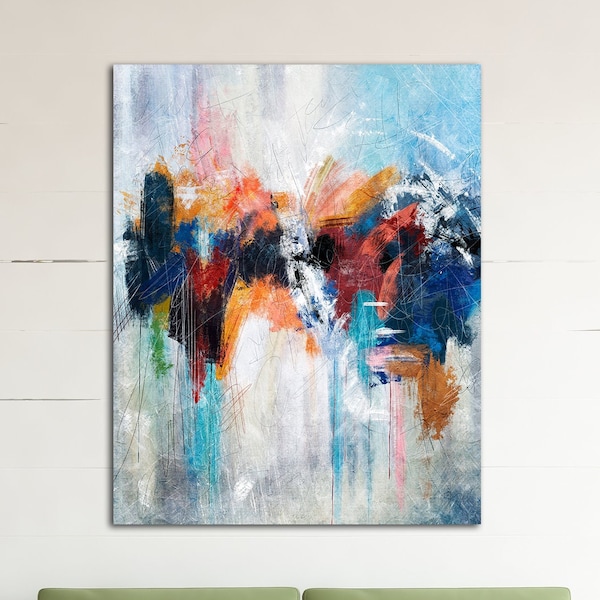 Original Abstract Sign Print On Canvas Modern Colorful Print Creative Wall Hanging Decor Calming Fine Art Unique Art for Indie Room Decor