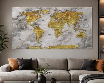 Gran mapa del mundo dorado en lienzo para pared, lámina de lujo para viajes, decoración moderna para oficina y hogar, regalo.