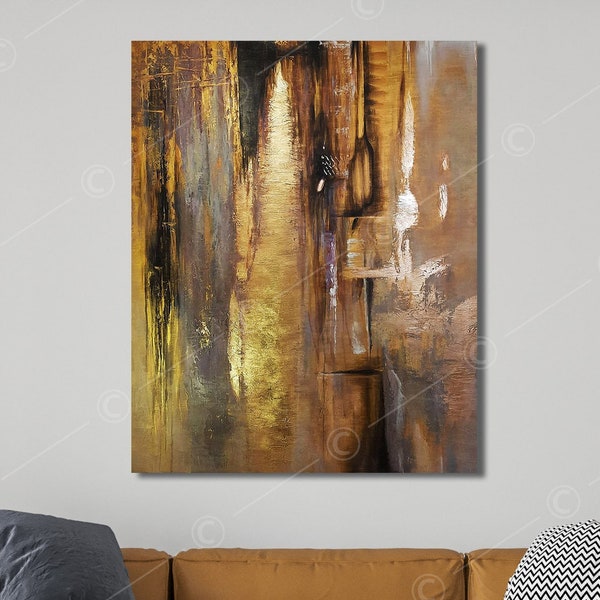 Extra Large Gold Print On Canvas Original Abstract Rich Texture Wall Art Wall Hanging Decor Modern Creative Art for Indie Room Wall Decor