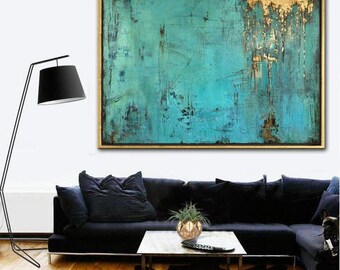 ターコイズゴールドの抽象画 - モダンなキャンバスウォールアート