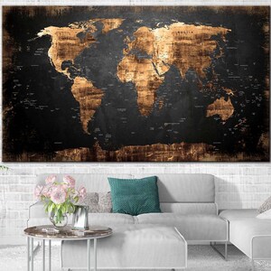 Stylized Travel Map Black Map World Map Print Gold Art Printed - Etsy