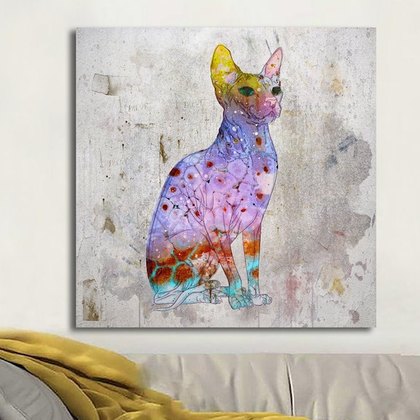 Sphynx Cat Art Print Sphynx Lover Gift Sphynx Cat Painting Cat Lover Home Decor Kitty Love Housewarming Gift Pet Loss Gift Unique Animal Art