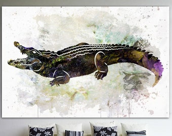 Crocodile Canvas Wall Art Alligator Illustration Print Sea Creature Artwork Animal Multi Panel Print Predator Wall Hanging Decor for Home