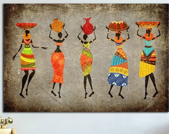 Abstract African Women Print On Canvas African Culture Wall Art Ethnic Style Poster Multi Panel Wall Art African Women Art