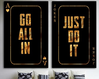 Go All in Just Do It Sign Wall Decor Set of 2 prints Motivational Art Casino Decor Inspirational Wall Art Poker Art Print Living Room Decor