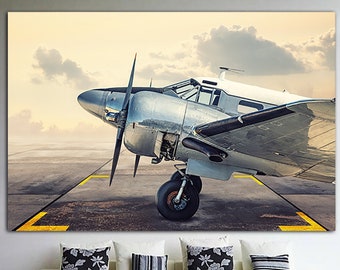 Airplane Canvas Wall Art Aviation Photo Print Aircraft Propeller Multi Panel Print Biplane Poster Modern Wall Hanging Decor Gift for Pilot