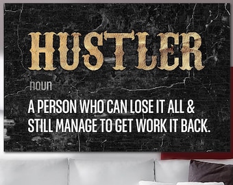 Hustler Sign Print On Canvas Lifestyle Multi Panel Print Modern Motivational Sign Decoración original inspiradora para colgar en la pared para decoración del hogar