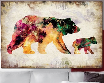 Abstract Bear Print On Canvas Bear Family Abstract Print Mom And Baby Animal Prints Animal Multi Panel Print Wild Animal Decor for Home