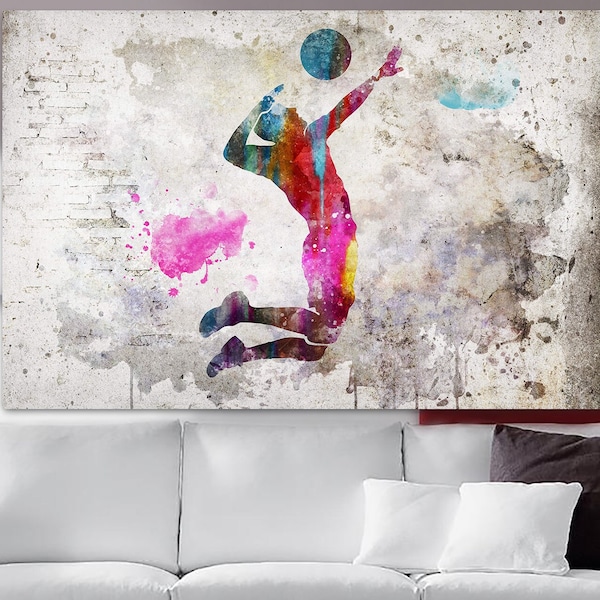 Abstracte volleyballer Canvas Wall Art Volleyball Speler Silhouet Print Modern Volleybal Multi Panel Print Sport Motavational Art