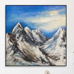 Snowy Mountains Painting: Abstract Landscape Art, Nature Inspired Home Decor