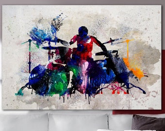 Drummer Wall Art on Canvas Drum Art Print Music Poster Multi Panel Print Silhouette Poster Música Decoración de pared Regalo para músicos