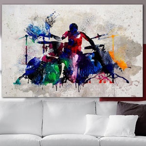 Drummer Wall Art on Canvas Drum Art Stampa Musica Poster Multi Panel Stampa Silhouette Poster Musica Wall Decor Regalo per musicisti immagine 1