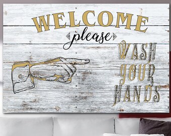 Welcome Sign Print On Canvas Please Wash Your Hands Sanitation Notice Creative Interior Decor Multi Panel Print Signs for Restaurants