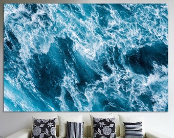 Large Blue Waves Wall Art Original Sea Poster Coastal Wall Art Modern Ocean Canvas Wall Art Original Photo Print Decor for Home