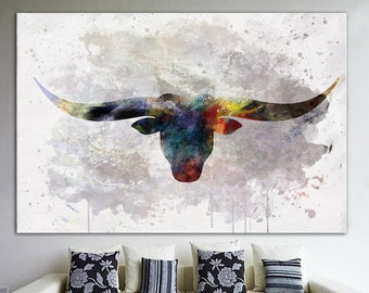 Abstract Bull Hear Wall Art Ox Art Unique Bull Head Print On Canvas Abstract Animal Multi Panel Print for Living Room Wall Decor