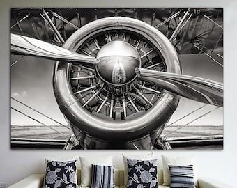 Airplane Turbine Canvas Wall Art Aviation Aircraft Print Vintage Aviation Poster Black and White Poster Canvas Multi Panel Art Print