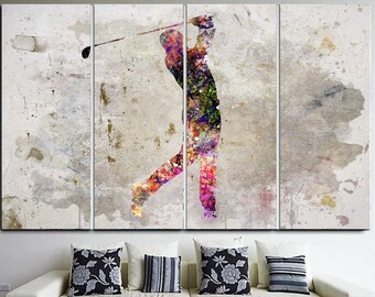 Golfspieler Aquarell Druck Golfer Poster Sport Art Golfspieler Batting The Golf Ball Painting Print Golf match Modern Sport Decor Wall Art