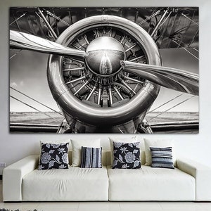 Airplane Turbine Canvas Wall Art Aviation Aircraft Print Vintage Aviation Poster Black and White Poster Canvas Multi Panel Art Print image 1