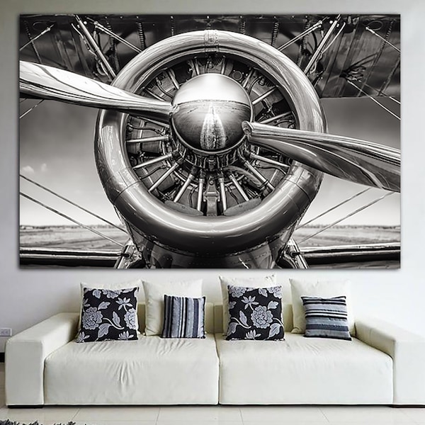 Airplane Turbine Canvas Wall Art Aviation Aircraft Print Vintage Aviation Poster Black and White Poster Canvas Multi Panel Art Print