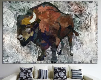 Bison Print on Canvas American Bison Wall Art American Buffalo Poster Multi Panel Wall Animal Poster Watercolor Print for Indie Room Decor