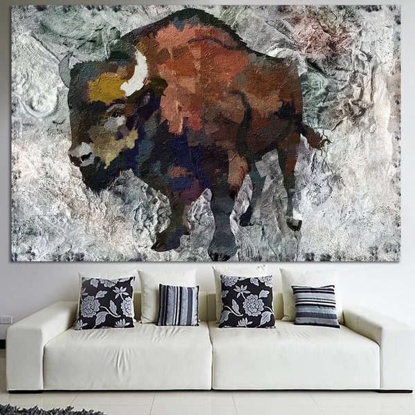 Bison Print on Canvas American Bison Wall Art American Buffalo Poster Multi Panel Wall Animal Poster Watercolor Print for Indie Room Decor