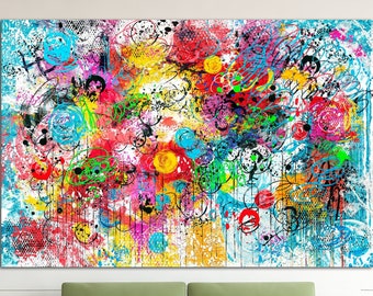 Abstract Colorful Print on Canvas Rainbow Multi Panel Print Modern Fine Art Original Textured Print Creative Wall Art for Indie Room Decor
