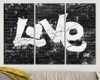 Large Love Sign Print Canvas Love Wall Art Multi Panel Wall Art Graffiti Style Poster Wedding Gift Black and White Poster for Bedroom Decor