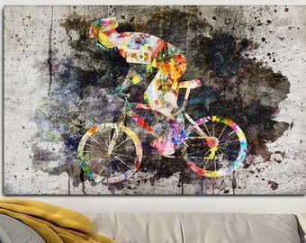 Abstract Cyclist Canvas Wall Art Bicycle Racing Print On Canvas Cyclist Multi Panel Print Wall Hanging Decor for Living Room