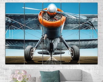 Vintage Airplane Canvas Wall Art Aviation Aircraft Poster Print Biplane Multi Panel Print Art Aviation Wall Hanging Decor for Living Room